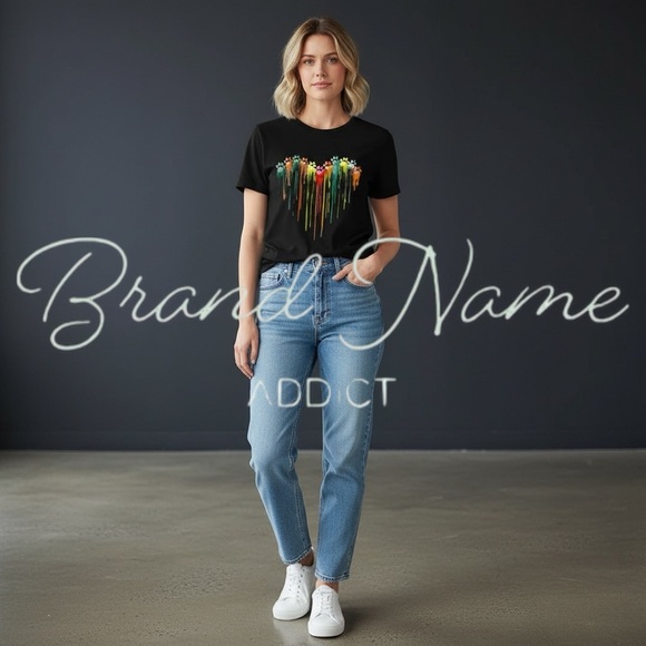 Animal Paw Print Rainbow Drip 100% Cotton Black Short Sleeve Tee - Picture 3 of 3